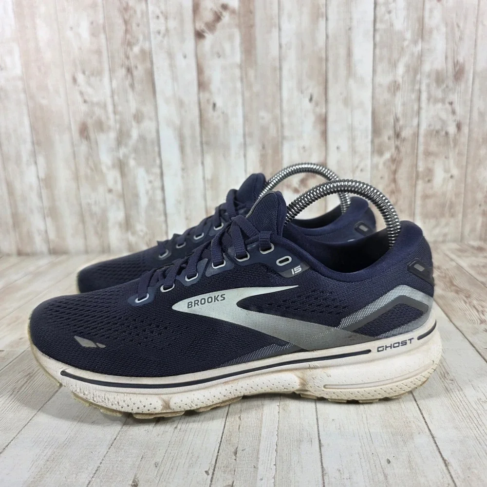 Brooks Ghost 15 Womens Running‎ Shoes Navy Blue Silver 1203801B450 Size 8 B
